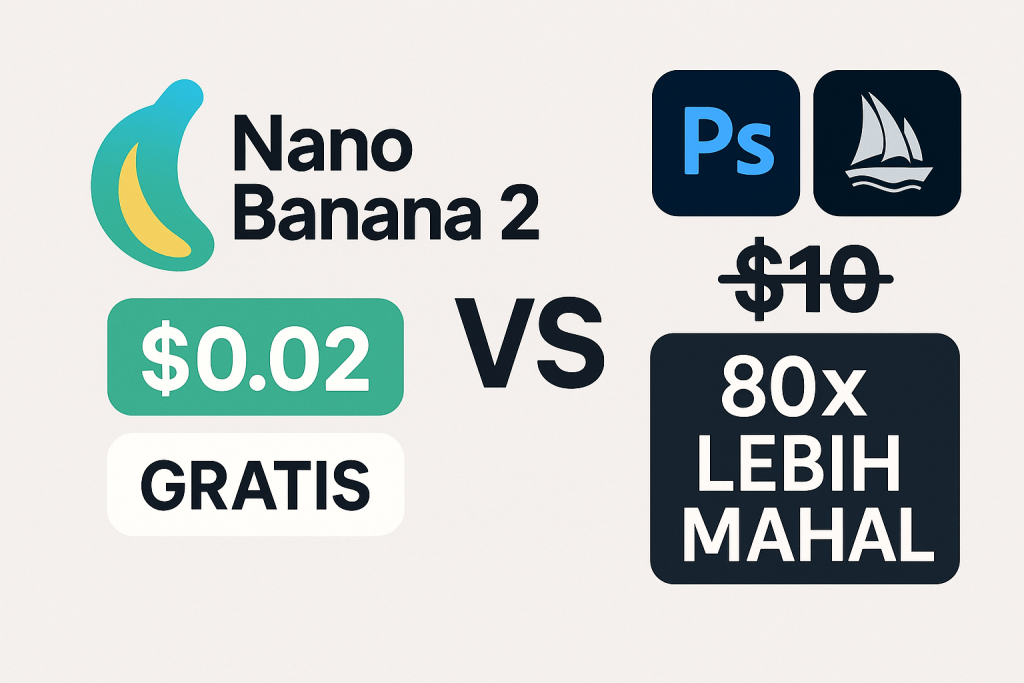 Nano Banana 2 tutorial Indonesia, perbandingan harga AI image editor gratis yang 80x lebih murah dari kompetitor.