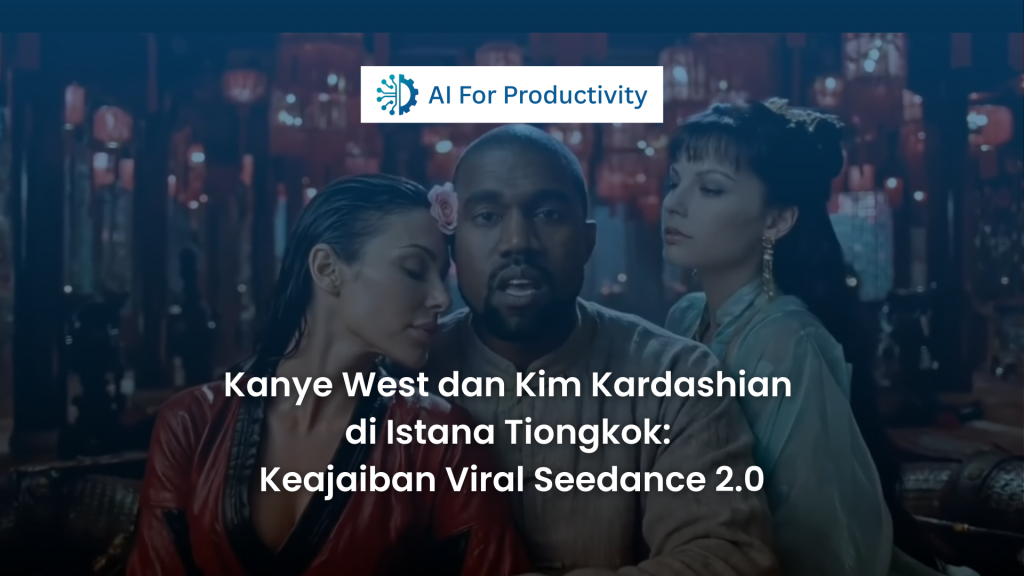 Potret Kanye West dan Kim Kardashian mengenakan pakaian tradisional Tiongkok di dalam istana kuno hasil render Seedance 2.0 AI For Productivity.