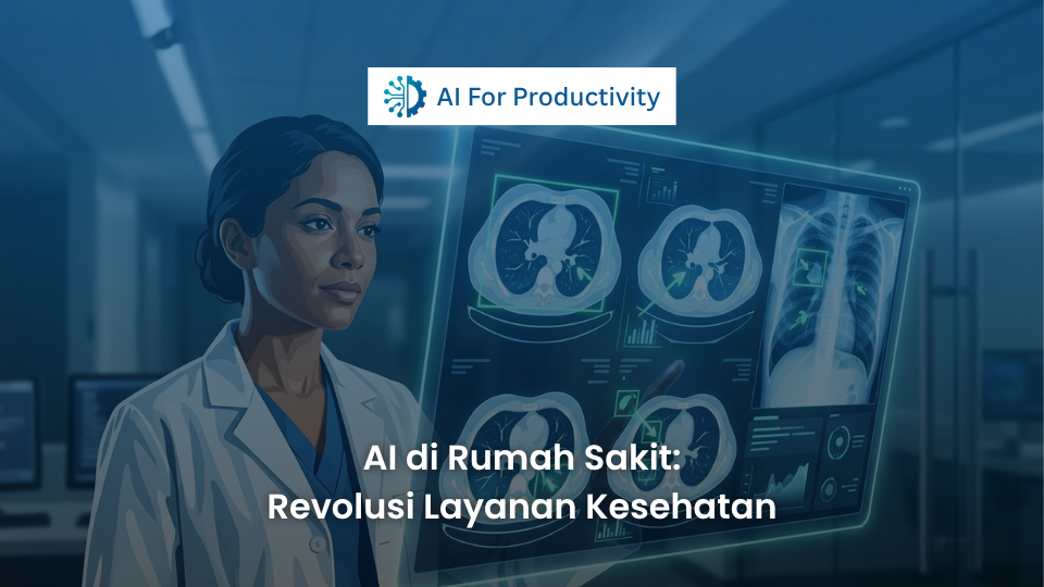 Ilustrasi dokter manusia yang sedang melihat layar holografik berisi hasil pindaian radiologi paru-paru yang dianalisis oleh Kecerdasan Buatan.