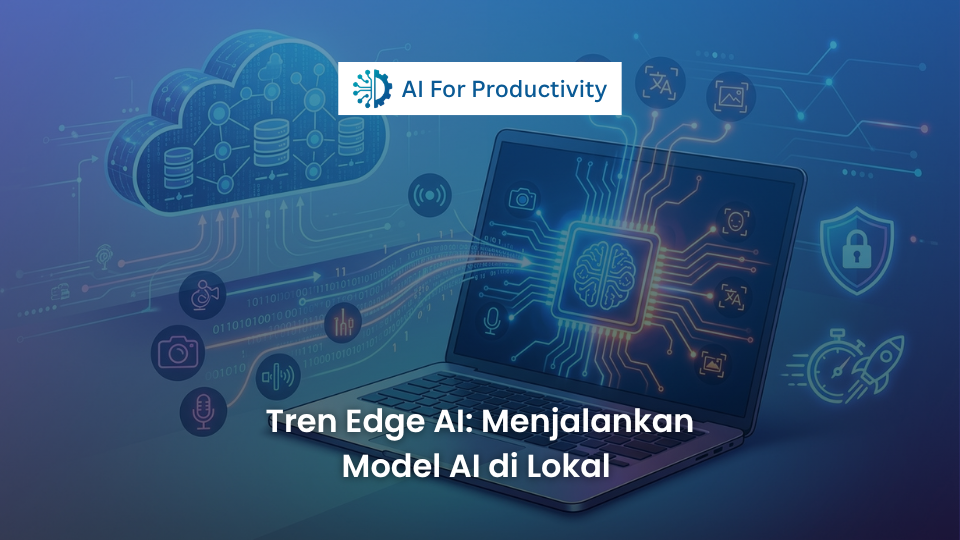 Ilustrasi grafis perbandingan antara komputasi Cloud AI di awan dan Edge AI yang beroperasi langsung di dalam chip perangkat laptop lokal.