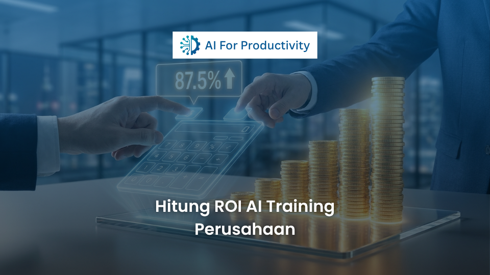 Papan kalkulator holografik yang menampilkan persentase Return on Investment (ROI) dari pelatihan Kecerdasan Buatan karyawan.