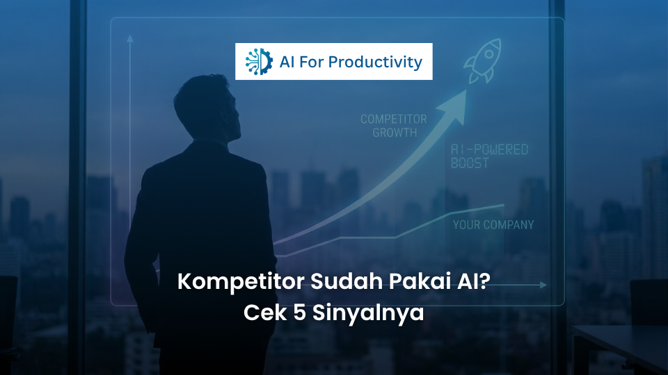 Siluet seorang eksekutif melihat grafik pertumbuhan kompetitor yang meroket tajam berkat dorongan roket Kecerdasan Buatan.