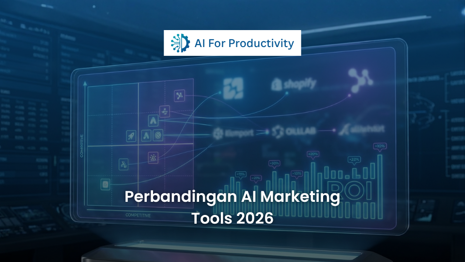 Dasbor komparasi digital holografik yang membandingkan ROI dan fitur dari berbagai platform AI Marketing ternama.