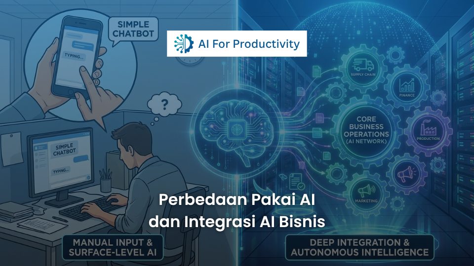 Infografis perbandingan antara smartphone yang menggunakan aplikasi AI biasa dan server perusahaan yang terintegrasi dengan jaringan Kecerdasan Buatan.
