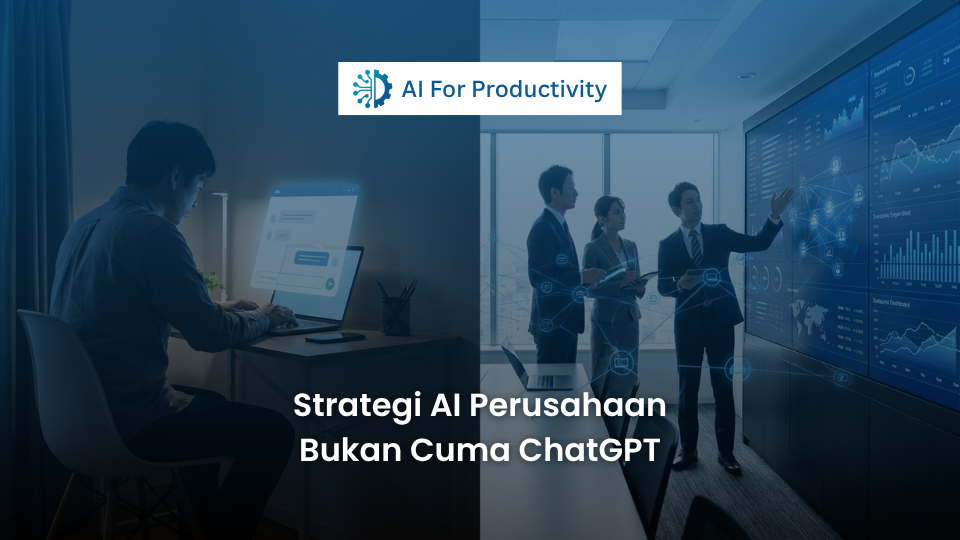 Perbandingan visual antara satu orang menggunakan chatbot sederhana versus satu tim yang terhubung dengan arsitektur data Kecerdasan Buatan perusahaan.